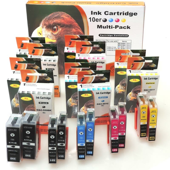 Kompatibel 10er Set Canon PGI-550 XL, CLI-551 XL Druckerpatronen Tinte alle Farben von D&C